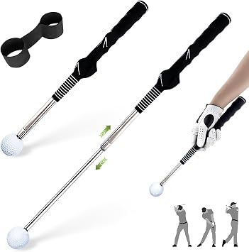 TRILVIX Retractable Golf Swing Training Aid, Portable Grip Trainer with Click Feedback for Right-Handed Golfers, Includes Arm Band, Strength & Tempo Trainer for Chipping, Indoor & Outdoor Practice