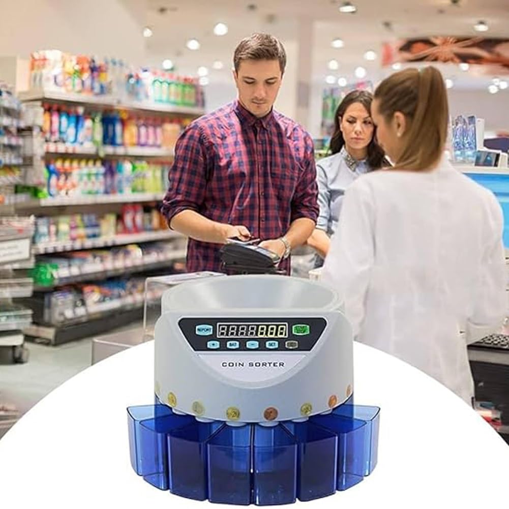 Conta monete multi-paese, conta monete automatico, macchina conta monete elettronica con display di conteggio a LED, conteggio lotti da 300 monete/min, for negozi, banche, ristoranti, uffici