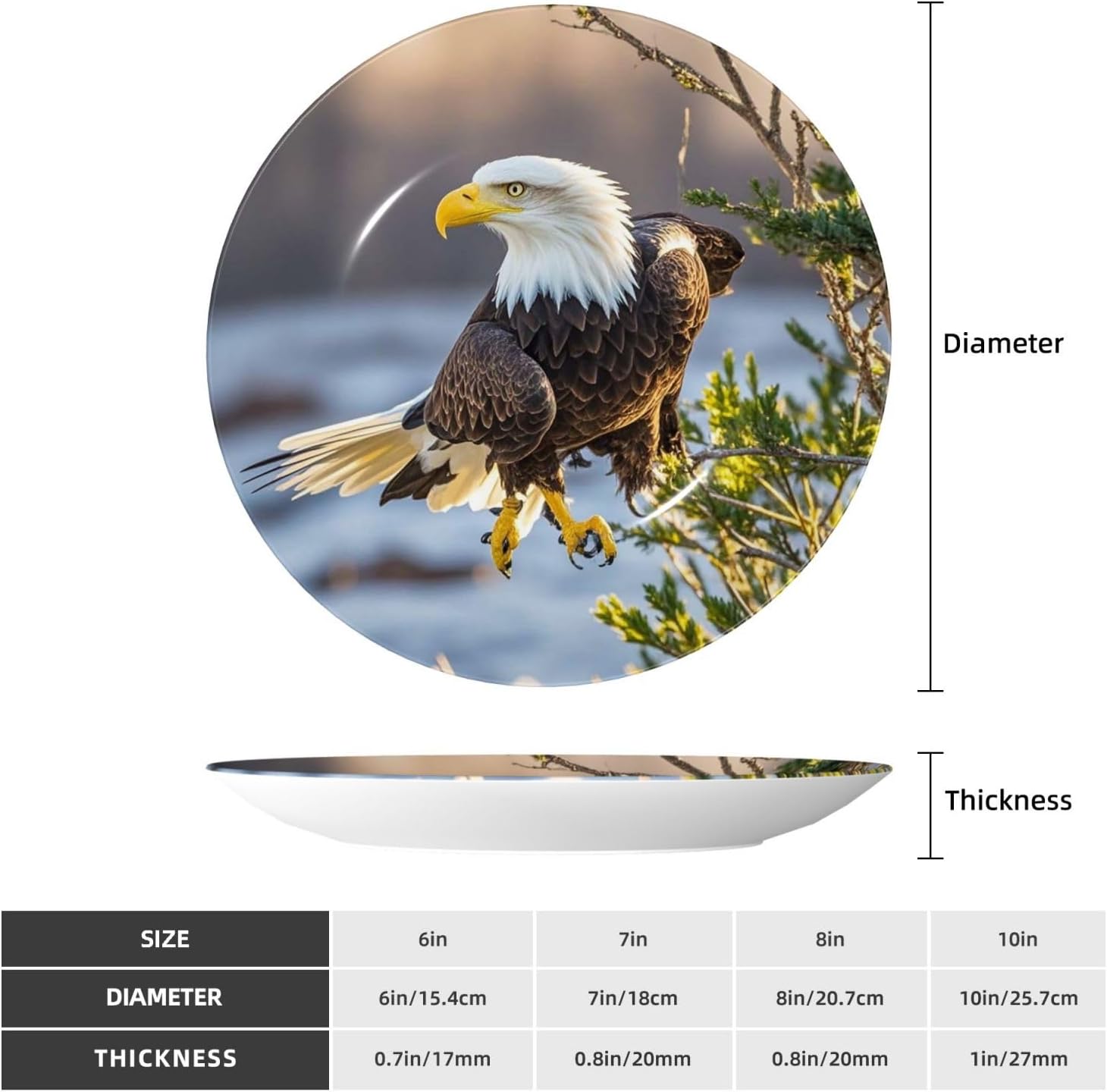 Bone China Decorative Plate with Display American Bald Eagle Ceramic Plates Crafts Art Decor Dessert Plate Ceramic Ornament Porcelain Plates for Living Room Kitchen Table Home Decor
