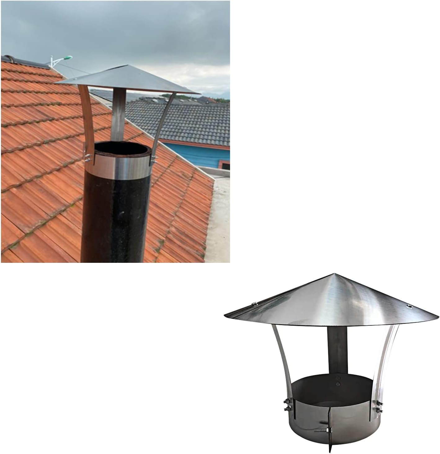 Round Roof Rain Cap All Weather Galvanized Rain Cap,Chimney Cowl Cap Galvanized Iron, for Ducting Ventilation Cap Rain Hat Hood Pipe Rain Cover Protector Cap,d16cm*30cm/6.3in*11.81in