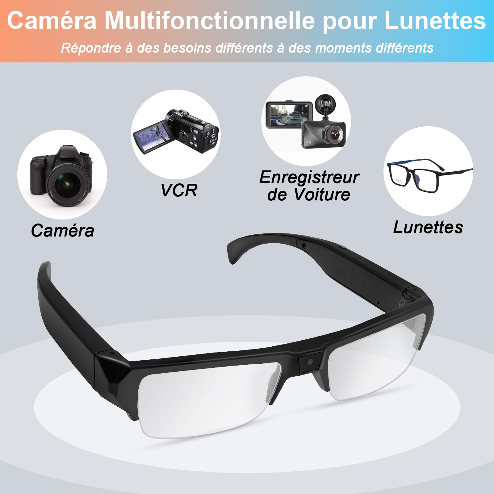 Camera Espion Lunettes, Mini Lunette Espion, 1080P HD Camera Cachee Portable Micro Camera de Sport Prise de Photos pour Intérieur Extérieur Sport et Aventure