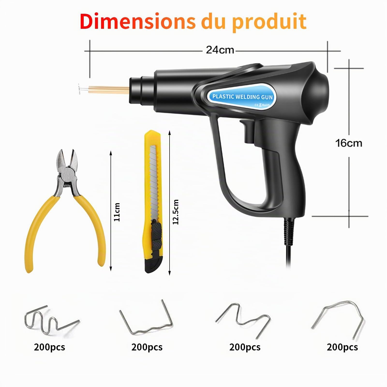 Soudure Plastique, Kit Reparation Soudage Plastique avec 800Pcs Agrafeuse Chaud 70W Pistolet Soudure Plastique pour Réparation de Pare-Chocs Voiture