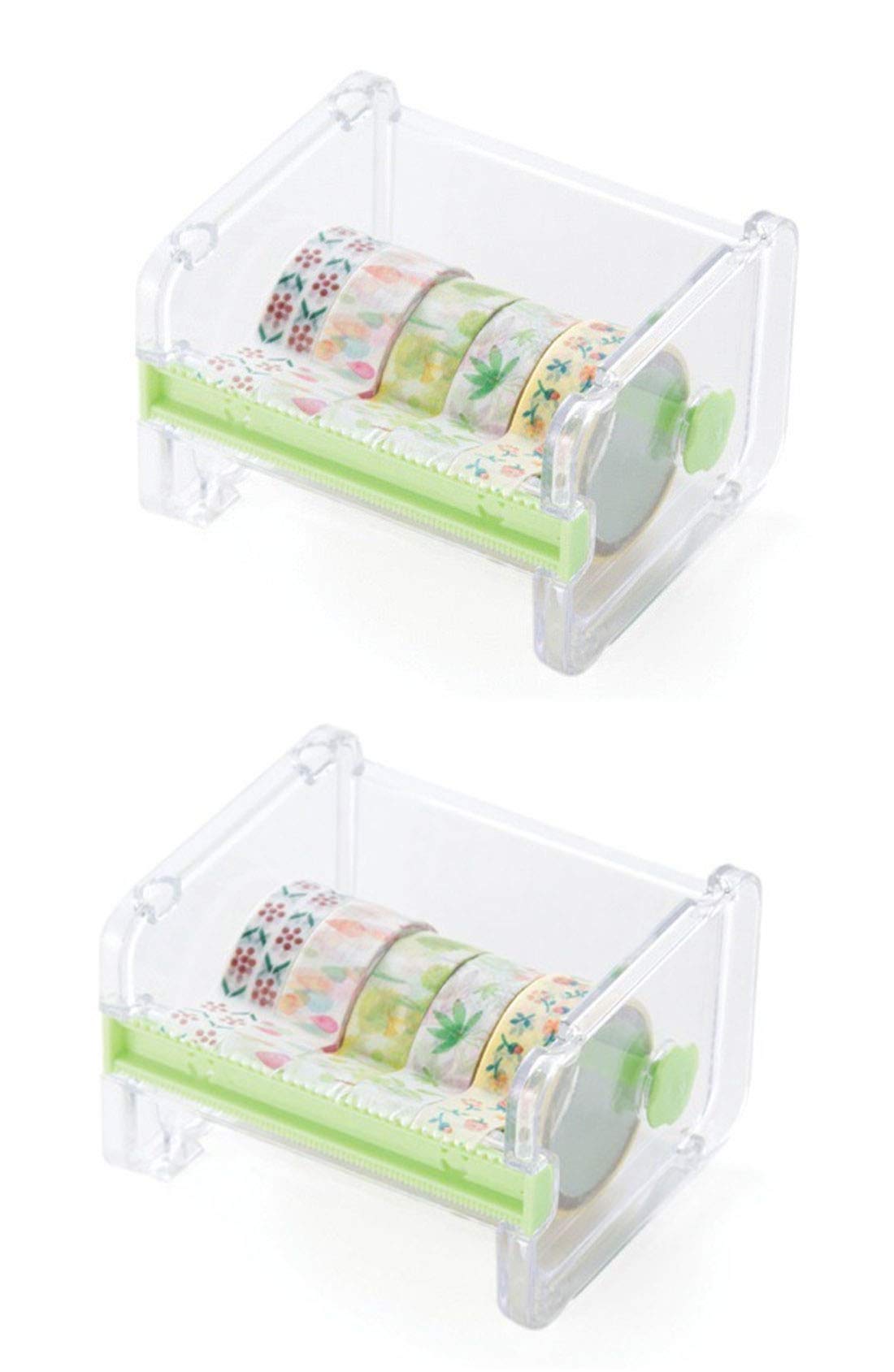 Mvchif 2 Pack Tape Dispenser Transparent Washi Tape Cutter Roll Tape Holder for Desk (2 Pack-Green)