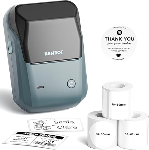 NIIMBOT Máquina etiquetadora de 2 pulgadas con 3 cintas, impresora adhesiva portátil B1 para pequeñas empresas, ropa, logotipo, frasco, dirección,