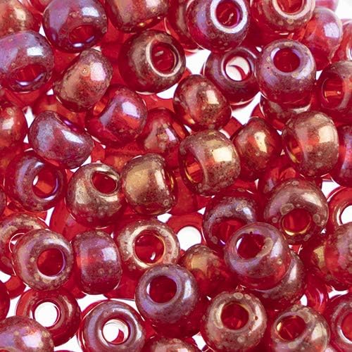 Preciosa Czech Seed Beads 32/0 (8mm) Transparent Red Rainbow - 250g Bulk Bag Beads for Jewelry Making and Crafts