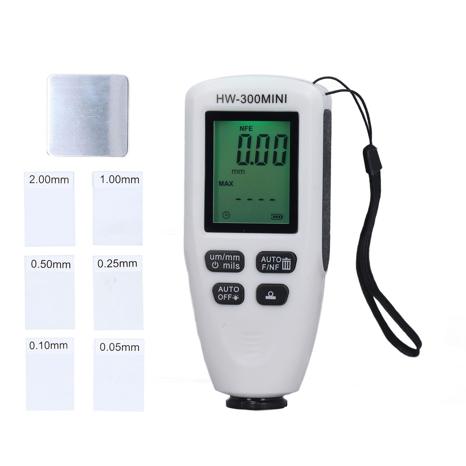 Yomiyuyr Paint Thickness Gauge, Digital Coating Depth Gauge for Cars with LCD Display, 0,2000um Measuring Range, Calibration Tablets, and Base Plate for Non Destructive Measurement (White)