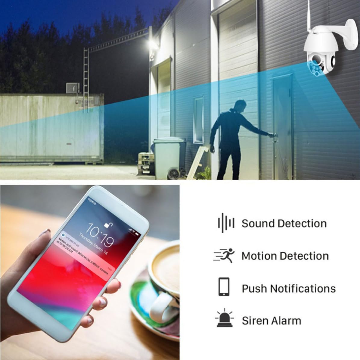 Hemobllo Telecamera Dome Ptz, Telecamera di Sorveglianza Wireless, Plastica Bianca, Panoramica 320°, Alta Definizione, Max 128 Gb, per Casa e Esterno, Monitoraggio Anziani e Ragazzo