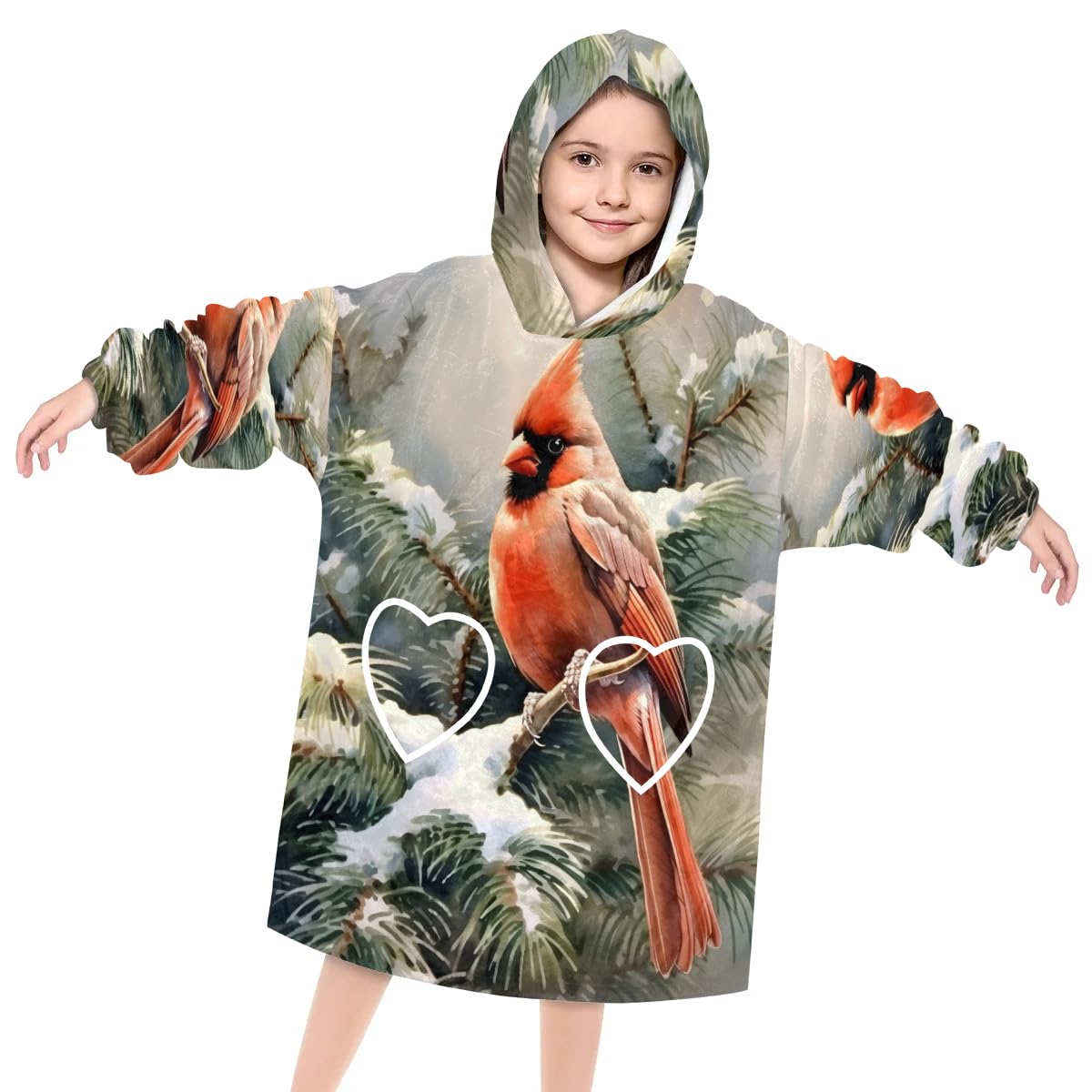 Wearable Blanket Hoodie for Kids, Notable Birds Fleece Sweatshirt Blanket Oversized Blanket Sweatshirt with Pocket Flannel Warm Hooded Blanket 6-10 Year Old Girl Boy Gift, One Size