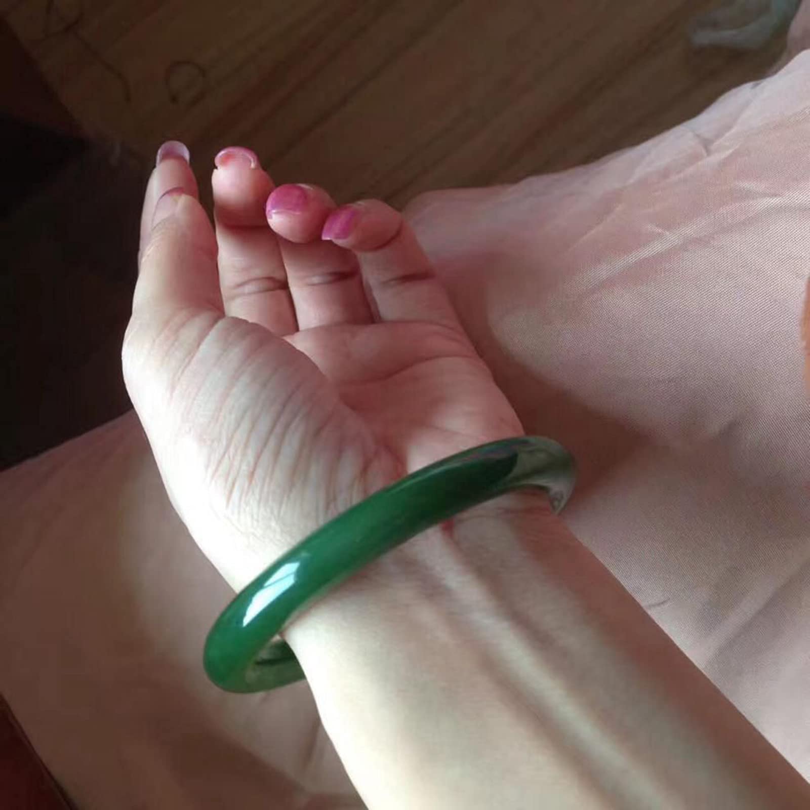 Pulsera de Esmeralda de Jaspe Redondo Natural con Barra Redonda Fina, Pulsera de Jade para Mujer, Regalo de cumpleaños, Regalos de Boda, 56-61mm