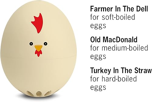 Miniatura 2 de Brainstream A005626 - Temporizador de huevo canto y flotante para hervir huevos suaves, medianos o duros, reproduce 3 melodías para 3 grados de