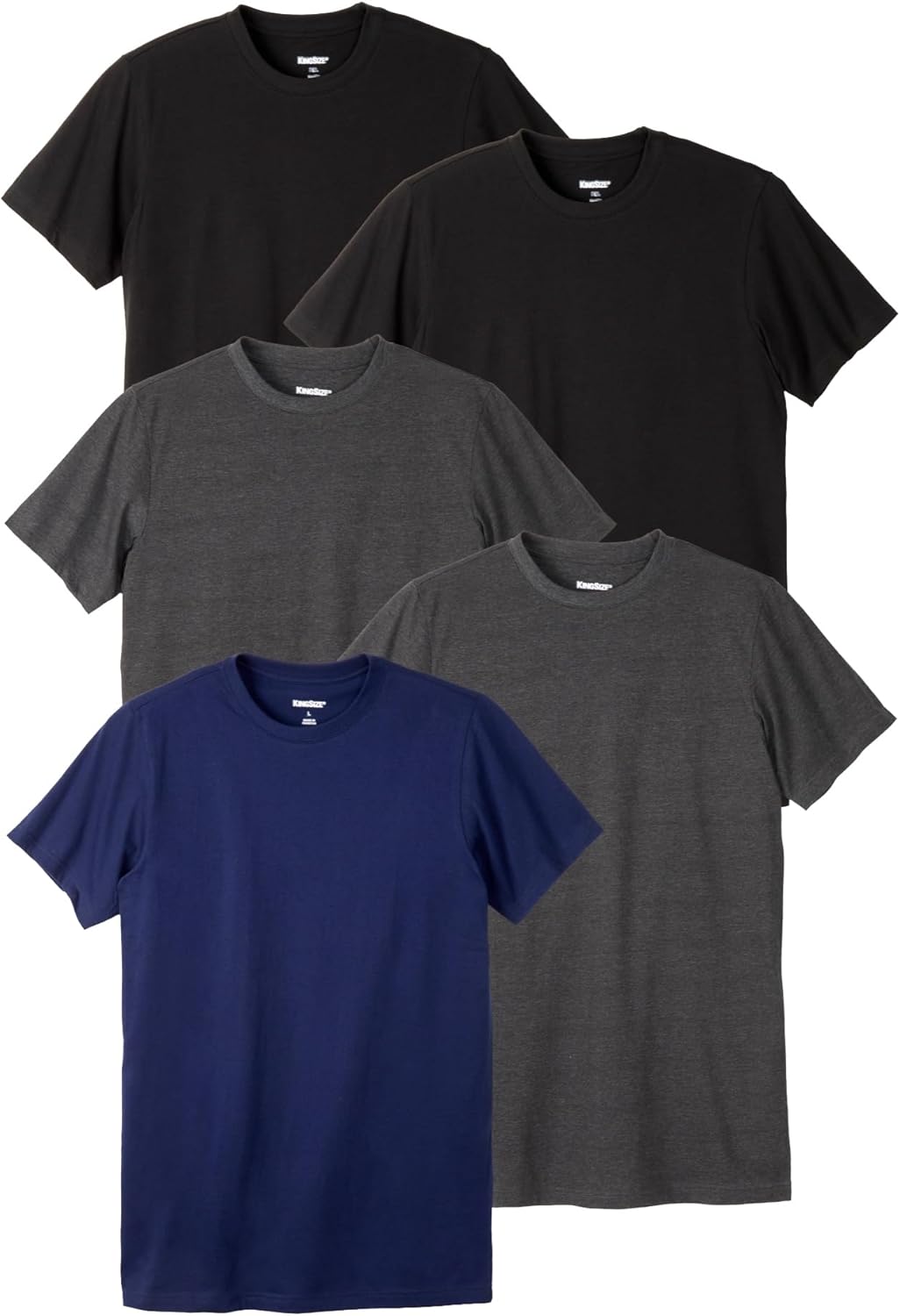 KingSize Men's Big & Tall 5-Pack Cotton Crewneck Undershirts - 9XL, Assorted Basic