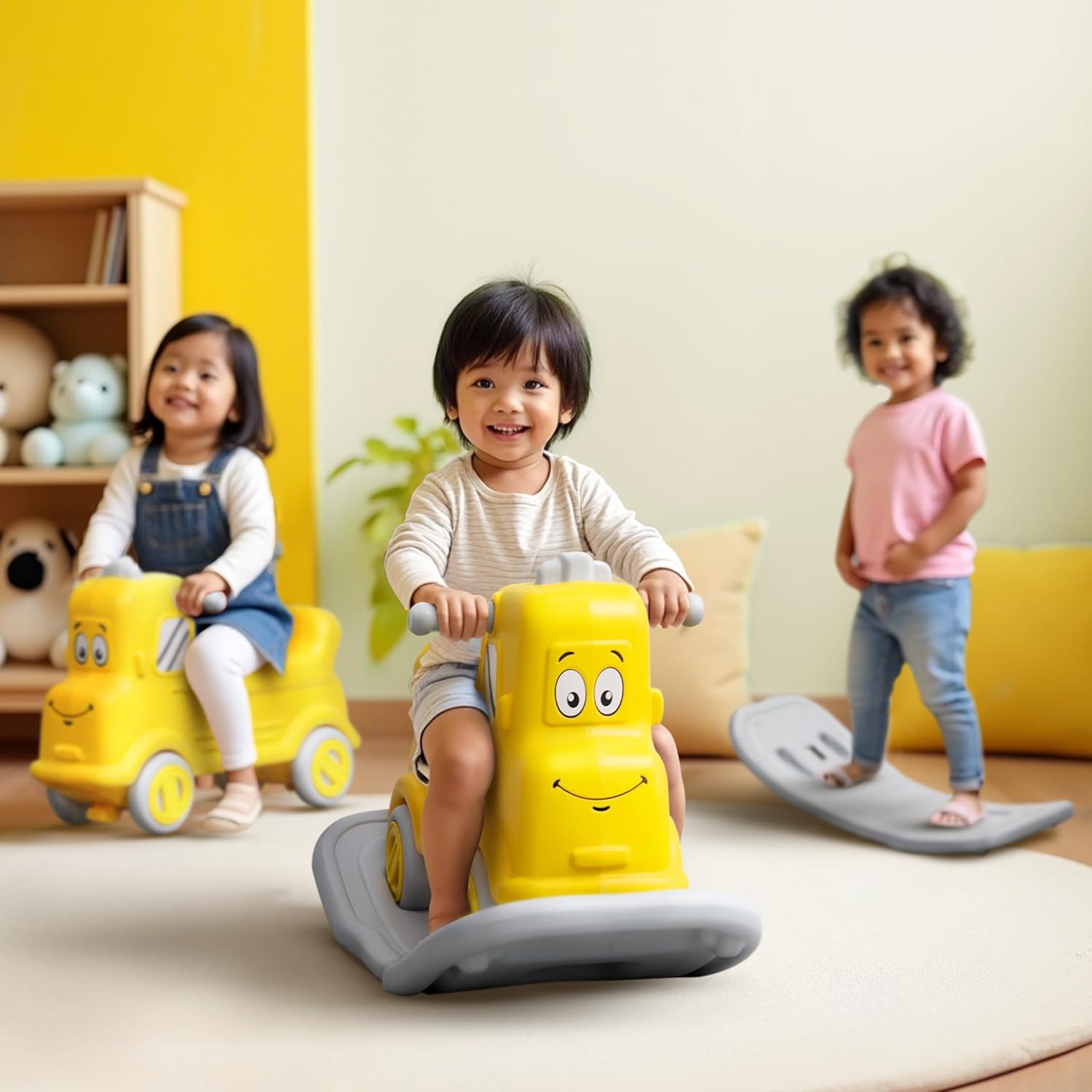 Happy Bear 3-in-1 Rock and Roll Ride-On | Push Car for 1 – 5 Years | Rocking Horse for Toddlers | Balance Board | Safe, Sturdy & Fun Indoor Toy - Yellow-image-19
