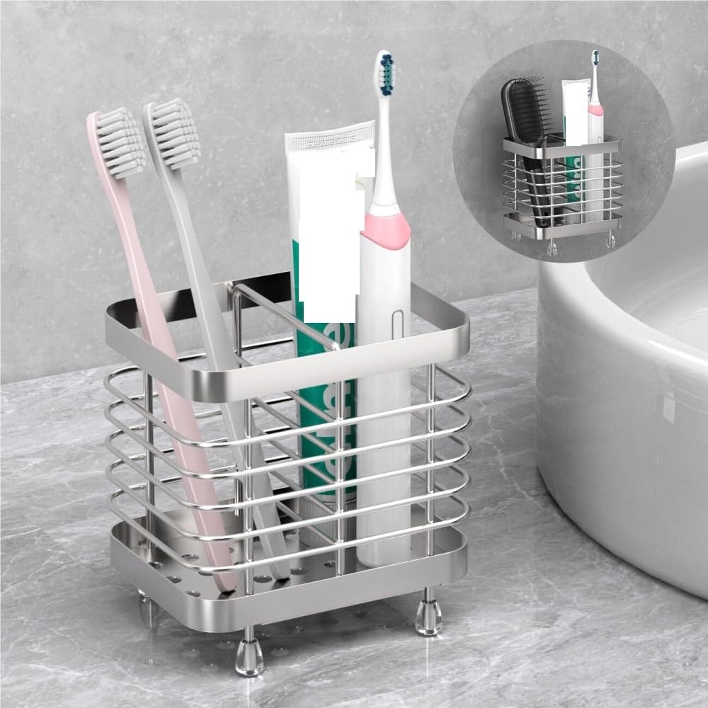 Organizer per Spazzolino da Denti Porta Spazzolino da Doccia in Acciaio Inox, Supporto Parete for Denti, 2 Slot Accessori da Bagno