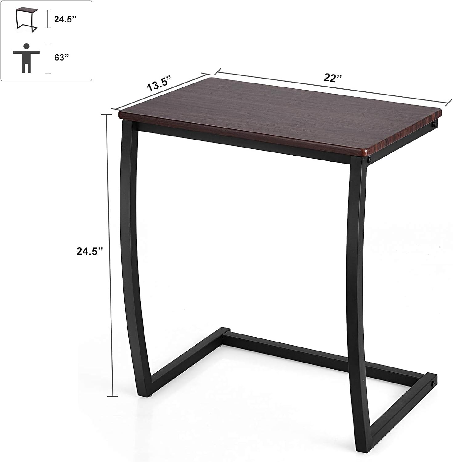 Tangkula C-Shaped Couch Side Table, Portable Snack TV Tray With Steel Frame for Bed, Sofa, Living Room, Bedroom, 13.5 in x 22 in x 24.5 in, Brown