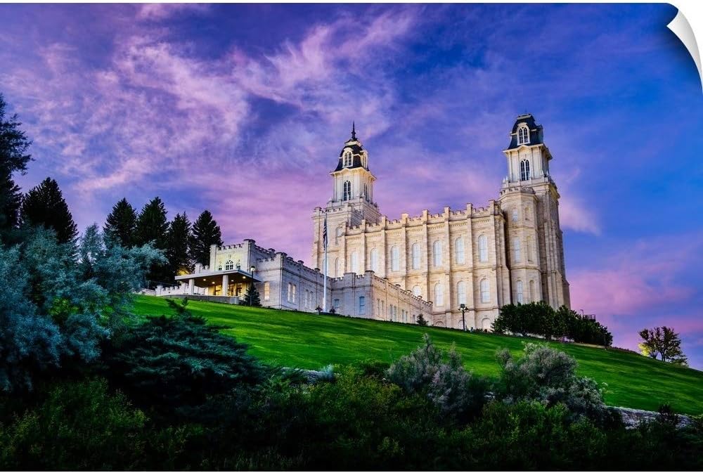 CANVAS ON DEMAND Manti Utah Temple, Pink Sunrise from The Wall Decal, Utah Artwork