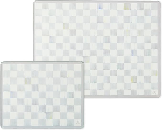 MACKENZIE-CHILDS Set of 2 Tempered Glass Cutting Boards, Countertop Cutting Boards, Gray-and-White Sterling Check