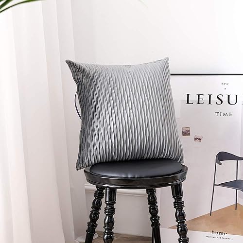 Miniatura 6 de DEZENE Fundas de almohada decorativas a rayas grises paquete de 2 fundas de almohada cuadradas de terciopelo original de 16 x 16 pulgadas para sofá