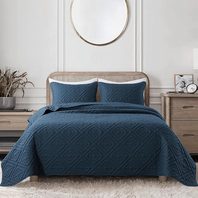 BSB HOME 280 TC Quilted Cotton Bedspread for King Bed | Ultrasonic Bed Cover with Pillow Covers | Soft, Breathable & Lightweight All-Season Bedding | 90 x 100 Inches (228 x 254 cm) (Blue)-image-38