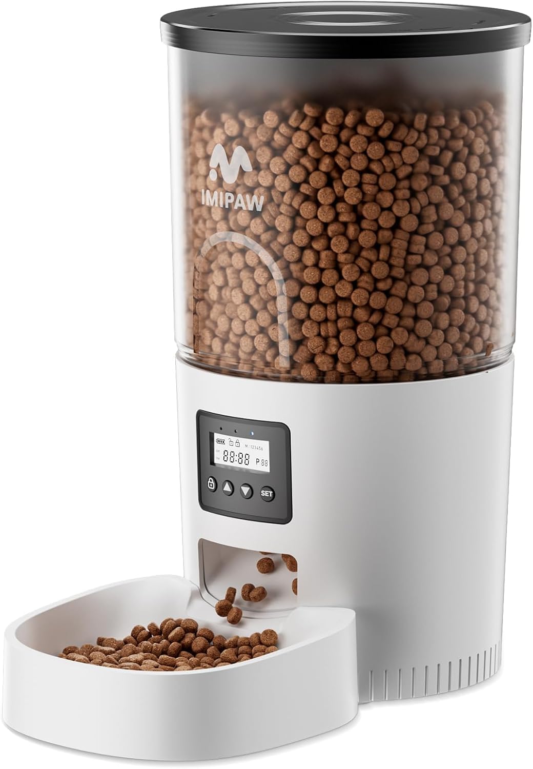 IMIPAW Distributore Automatico Cibo Gatti - 5L Dispenser Cibo Gatti con Timer Programmabile, 1-6 Pasti al Giorno, per Animali Di Piccola e Media Taglia (Bianco, 5L)