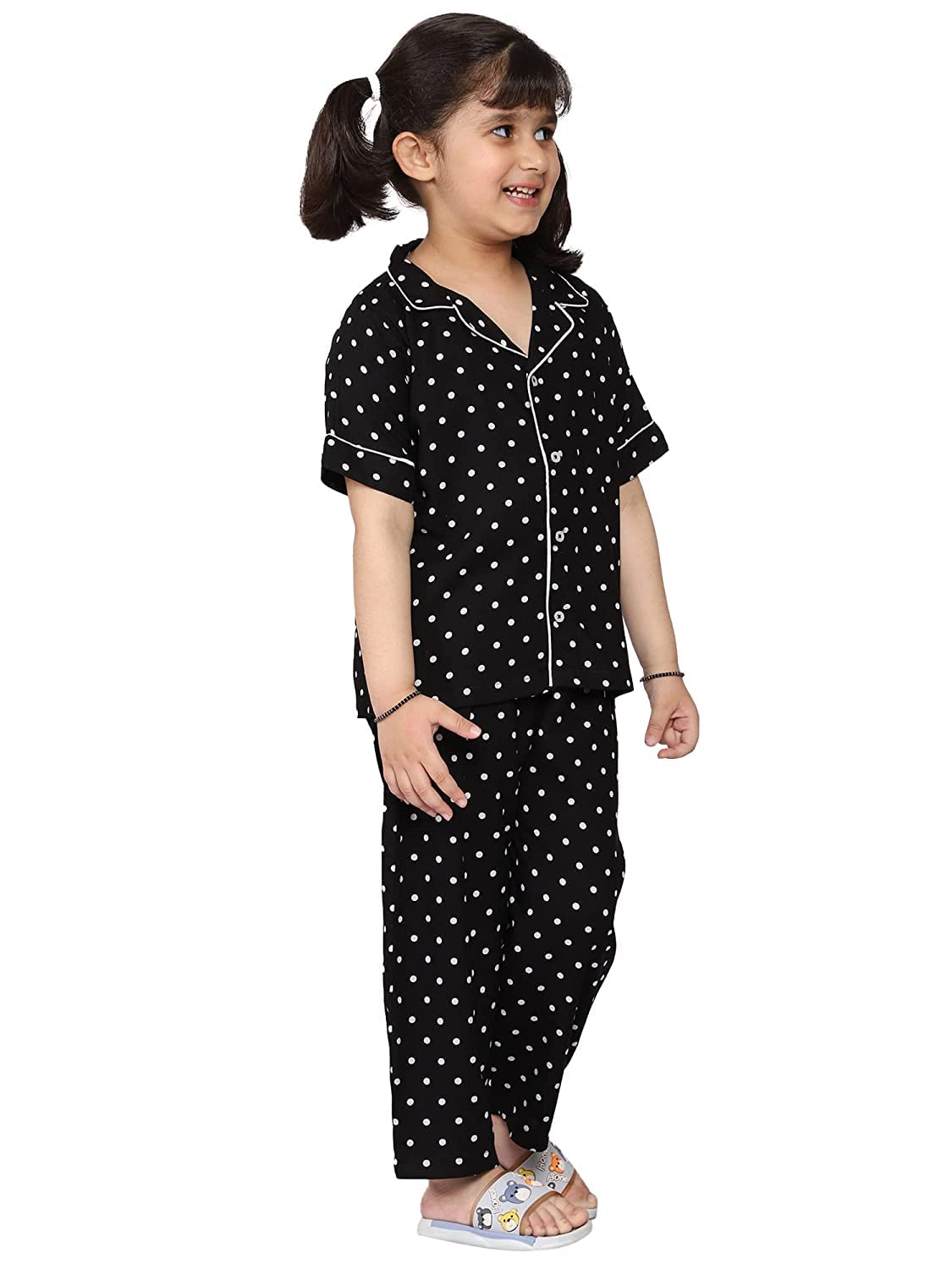 mininest Baby Boy's & Baby Girl's Cotton Black Polka Dots Printed Night Suit Pack of 1(DOTS-BLK-HFSLV-NS-34) 2