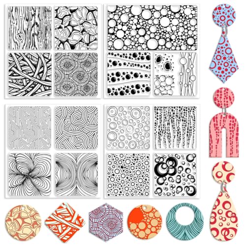 CHGCRAFT 4 Pcs 4 Styles Bubble Polymer Clay Texture Sheets Geometric Texture Silicone Texture Stamp Clay Texture Mat Modeling Pattern Pad Texture Sheets for Making Earrings Jewerly, 5.5x5.5 inch