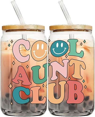 Fatbaby Taza de vidrio para tía, regalo de anuncio de promoción para tía, cumpleaños, día de la madre, Navidad, 16 onzas (1 unidad)
