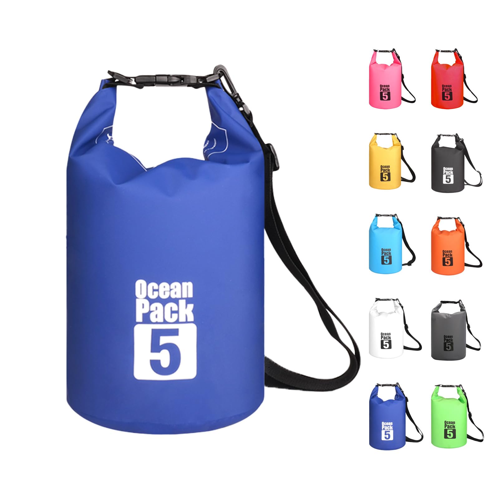 MORAINJAY 5L Blue Dry Bag,Waterproof Bag with Single Adjustable Shoulder Strap,Small Capacity Dry Sack 2L 5L 10L 15L 20L 30L for Outdoor Camping,Rafting,Swimming,Boating,Surfing