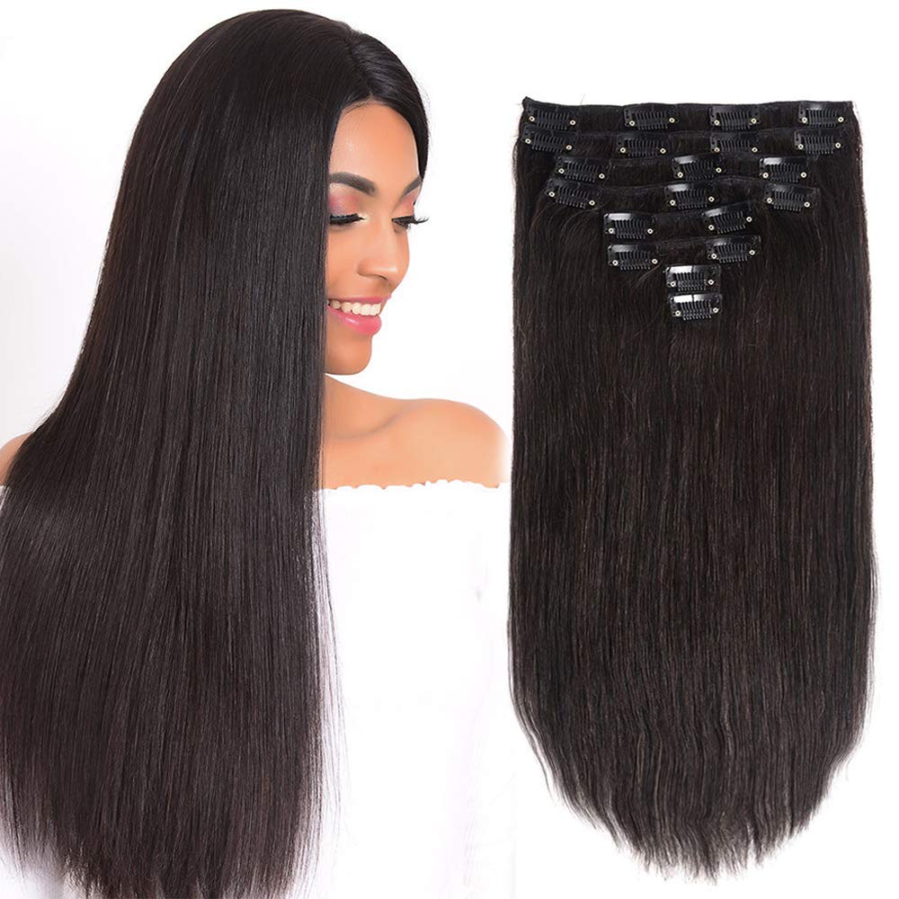 Clip in Hair Extensions Real Human Hair 22inch 8ps 120g Natural Handmade Real Human Hair Clip in Extensions Soft Silky Straight Hair Extensions Clip in Human Hair for Black Women