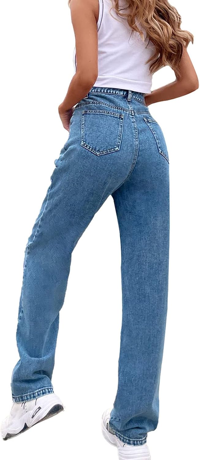 Women Vintage Baggy Jeans High Waist Straight Leg Grunge Boyfriend Denim Pants Streetwear