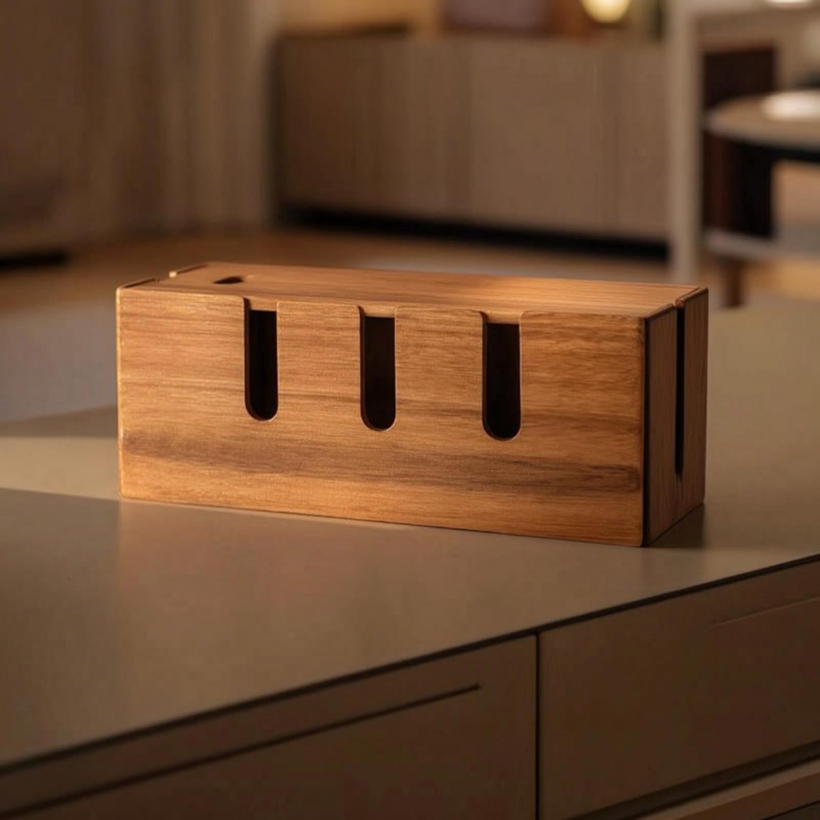 Caja Organizadora Cables Segura Caja Almacenamiento Cables Rectangular Ocultador Regleta para Escritorio, Nogal