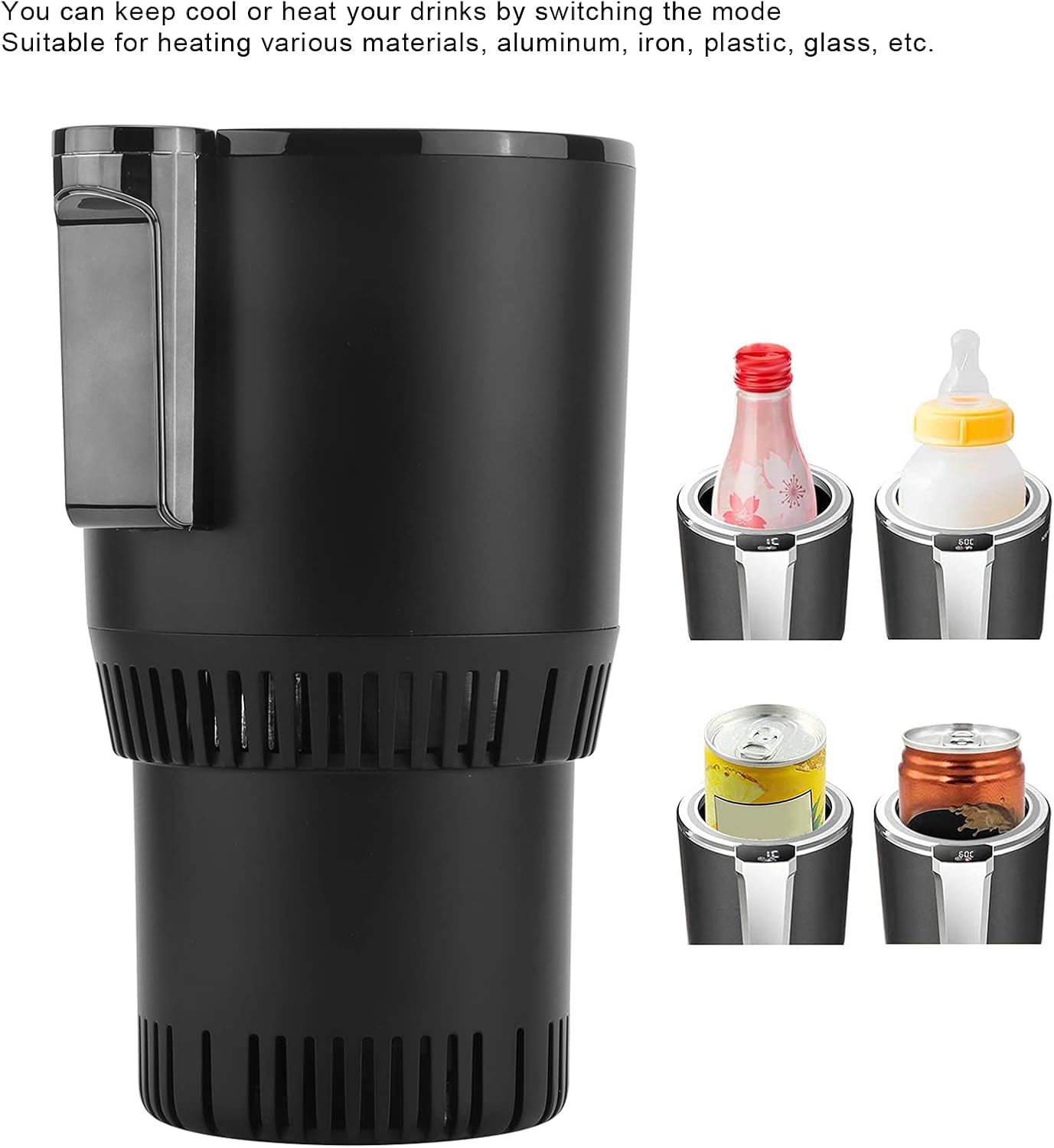 2 in 1 Universal Warmer Cooler Cup Holder, 12V Intelligent Heating Cooling Mug Holder with Base for Car Home, ABS Aluminum Auto Accessories