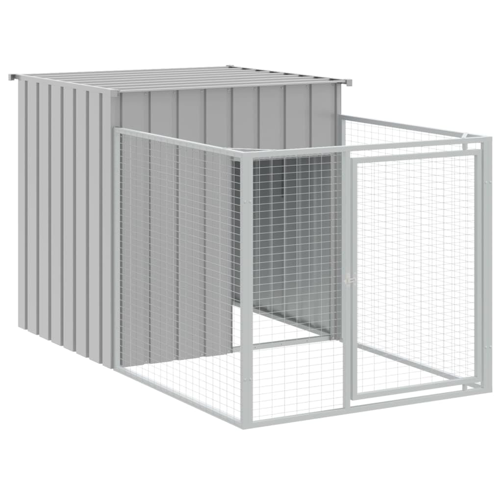 Buda dla psa z wybiegiem, jasnoszara 110 x 405 x 110 cm, stal ocynkowana