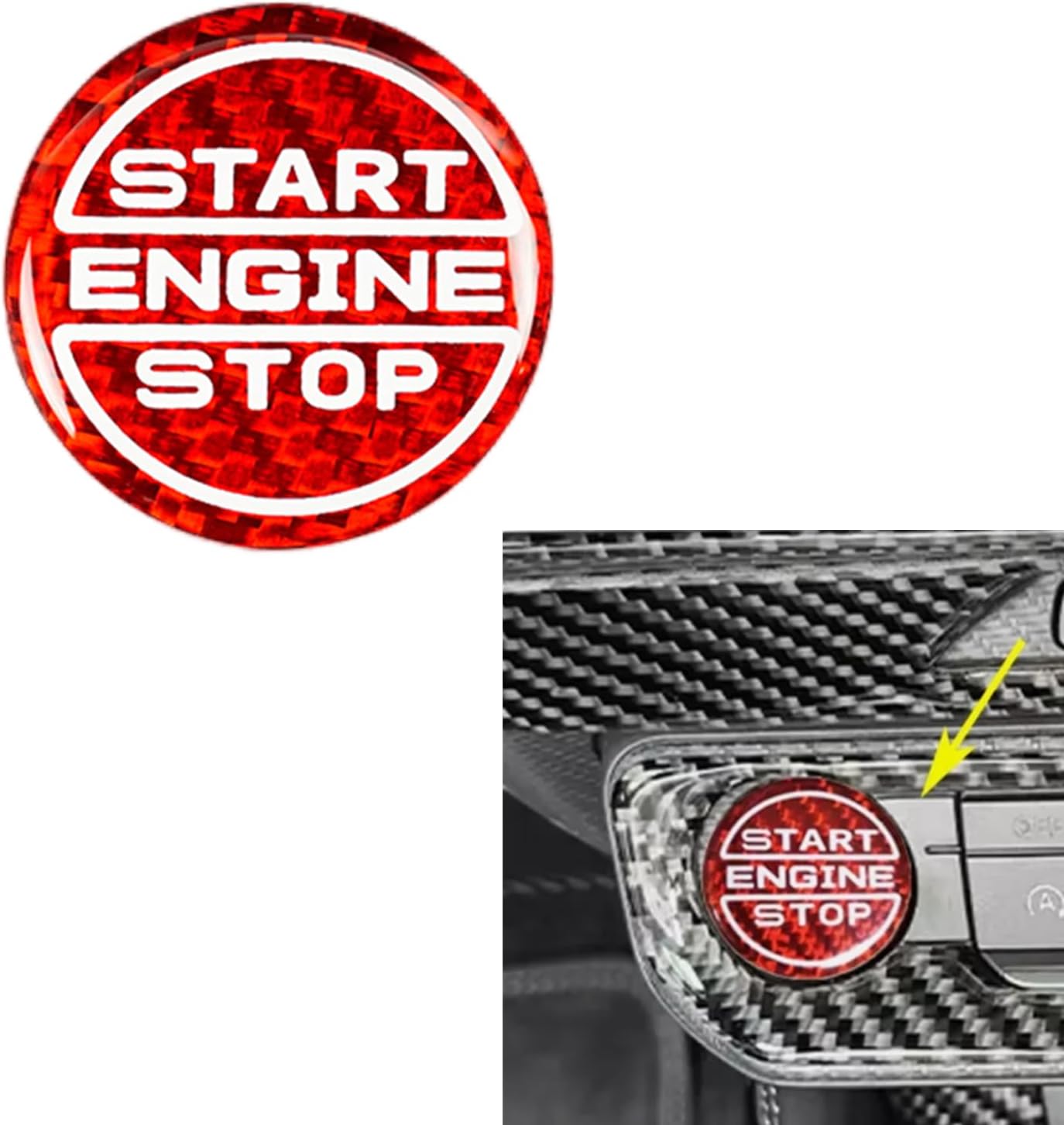 Start Stop Button Cover Sticker for Ford Mustang 2024-2025 Red Black Carbon Fiber