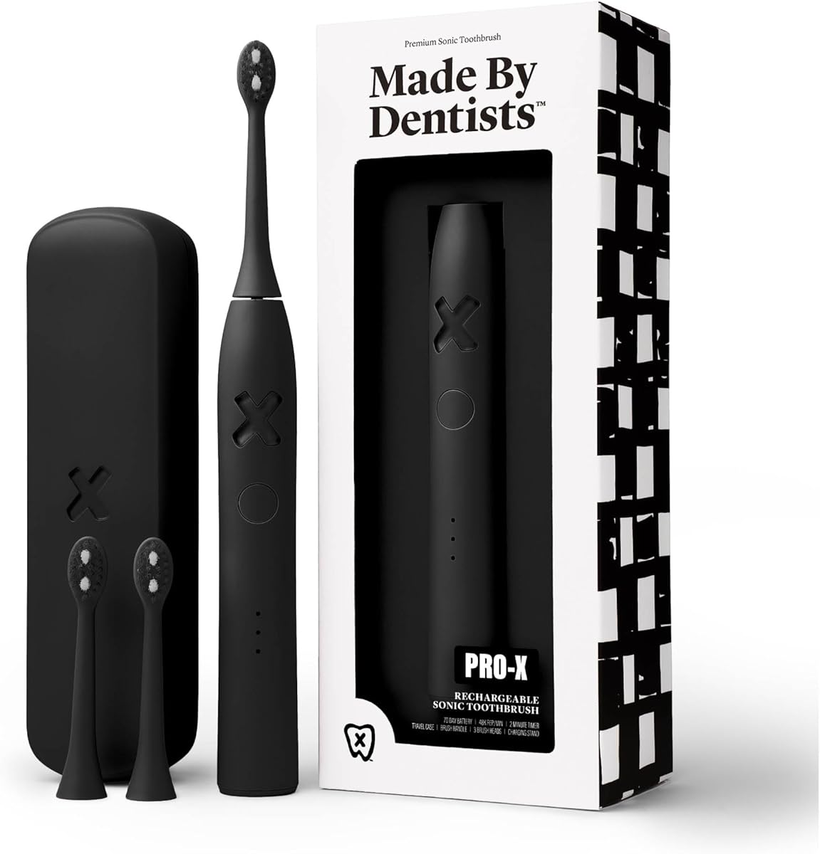 Made by Dentists PRO‑X Sonic Electric Toothbrush for Adults– Dentist‑Designed Rechargeable Toothbrush,9× More Plaque Removal, 70 Day Battery Life, USB‑C Fast Charge, 3 Modes, Travel Case & Extra Heads
