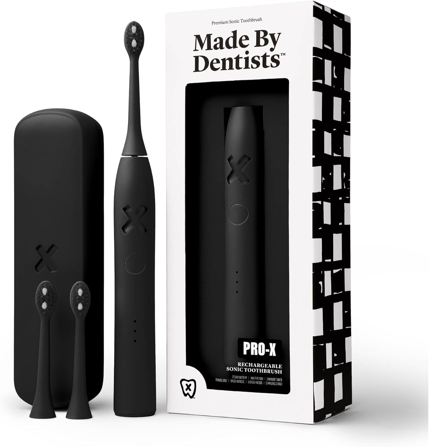 PRO-X Sonic Electric Toothbrush for Adults, Rechargeable, 9x More Plaque Removal, 70 Day Battery Life, USB-C, 3 Modes, Travel Case, Extra Heads