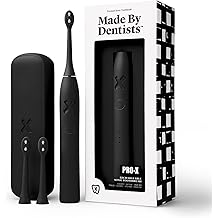 Made by Dentists PRO‑X Sonic Electric Toothbrush for Adults &ndash; Dentist‑Designed Whitening Rechargeable Toothbrush, 9 x More Plaque Removal, 70 Day Battery, 3 Modes, Travel Case &amp; Extra Heads, Black