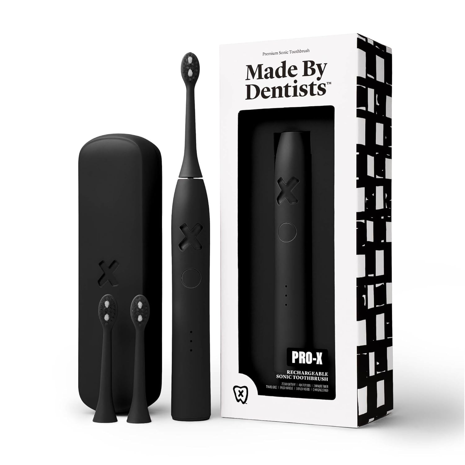 Made by Dentists PRO-X Sonic Electric Toothbrush for Adults – Rechargeable Sonic Toothbrush for Adults with Timer, 70-Day Battery Life, 3 Replacement Heads & Travel Case, Black Made by Dentists PRO-X Sonic Electric Toothbrush for Adults – Rechargeable Sonic Toothbrush for Adults with Timer, 70-Day Battery Life, 3 Replacement Heads & Travel Case, Black