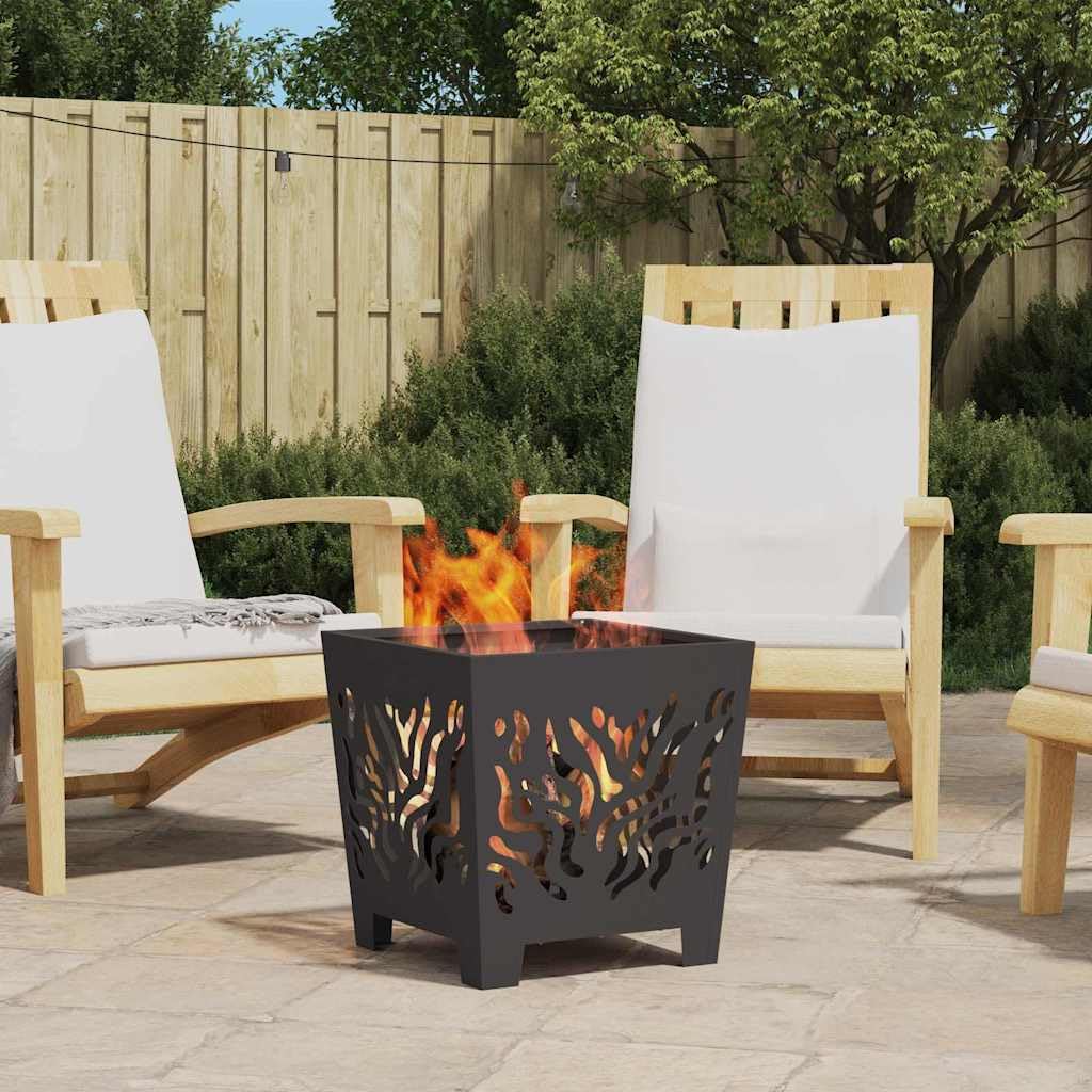 Brasero cuadrado negro 40 x 40 x 40 cm de acero, parrilla exterior para balcón, terraza, cesta de fuego resistente al calor con 600 ℃ para calor y atmósfera