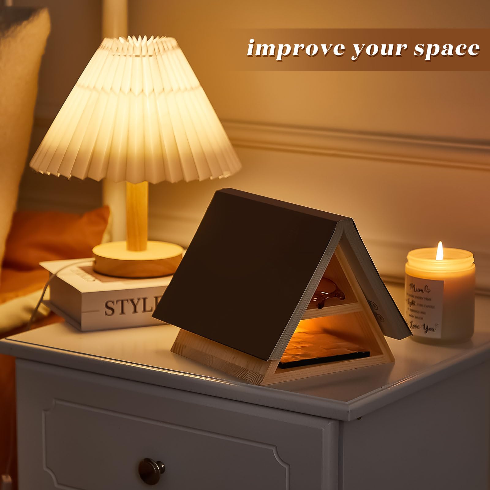 Menkxi Wooden Triangle Book Stand – 7x7x6 Inch, Dual Drawer Book Holder & Decor - View #5