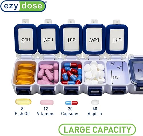 Miniatura 3 de EZY DOSE Planificador semanal (7 días), estuche para medicamentos, caja organizadora de vitaminas, compartimentos de bloqueo impermeables para