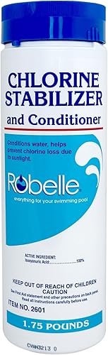 Robelle Estabilizador y acondicionador de cloro prémium de 1.75 libras, ácido cianúrico concentrado para piscinas, estabilizador de piscina, ayuda a