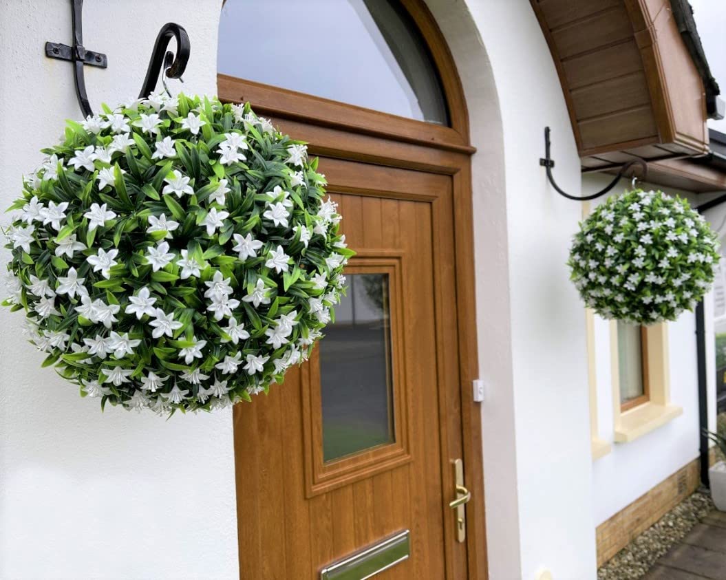 Best Artificial Wisząca kula kwiatowa z lilia 38 cm **Ochrona przed blaknięciem UV ** (biała)