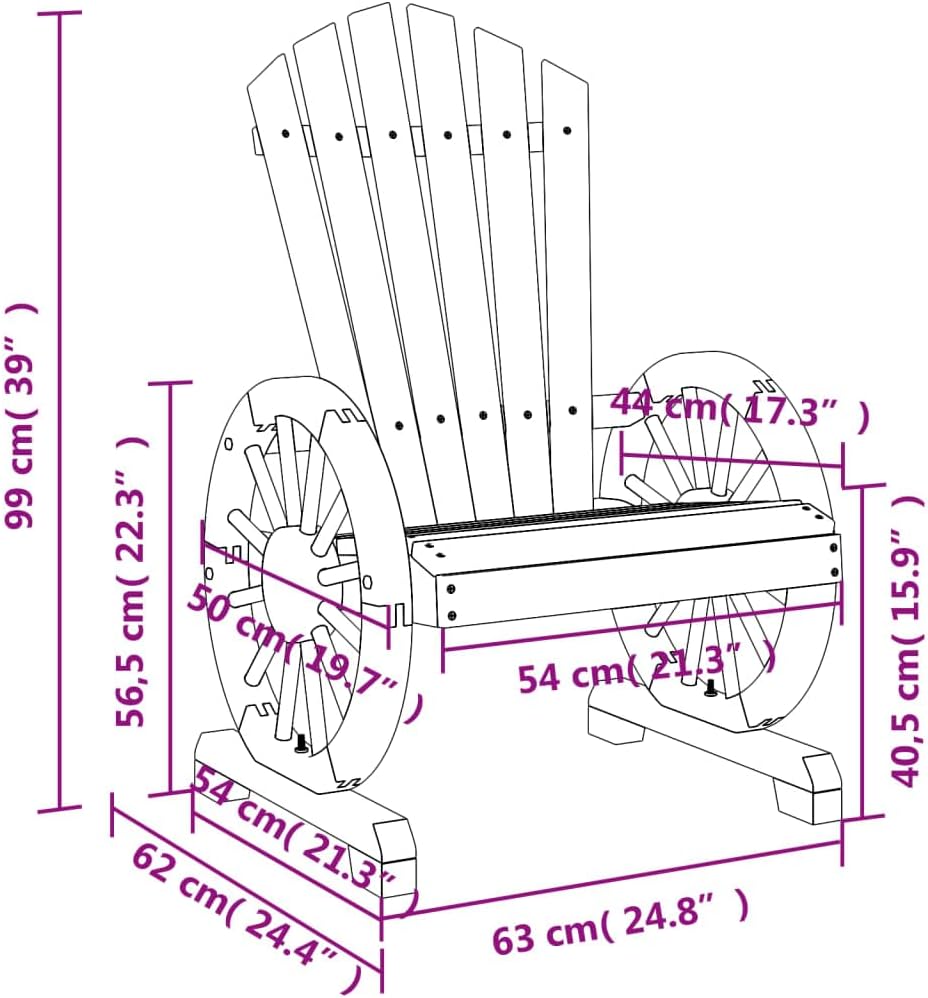 vidaXL Patio Adirondack Chair Set - 4 Brown Solid Fir Wood Outdoor Lounge Chairs for Deck, Garden, Poolside Comfort with Armrests