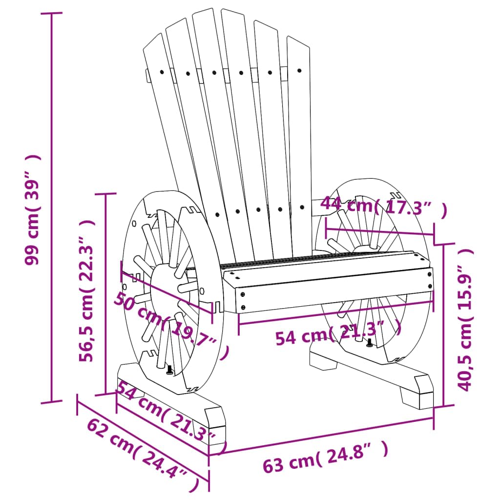 vidaXL Sillón de Jardín Adirondack, Tumbona con Respaldo Reposabrazos, Silla de Picnic, Mueble para Patio Terraza, Madera Maciza de Abeto