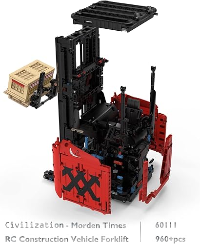 Miniatura 4 de JMBricklayer Kit de bloques de construcción de montacargas para estantes, tecnología de mecánica de montacargas a control remoto, juego de bloques