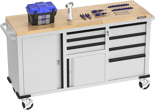 Miniatura 1 de WORKPRO Cofre de herramientas rodante de 62 pulgadas, gabinete de almacenamiento de herramientas móvil resistente con 7 cajones y 2 puertas, regleta