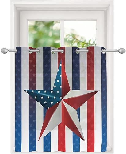 Miniatura 2 de American Stars Sheer Curtains 45 Inch Length Light Filtering Curtain Panel for Windows, Independence Day Blue White Red Stripes Grommet Semi Sheer