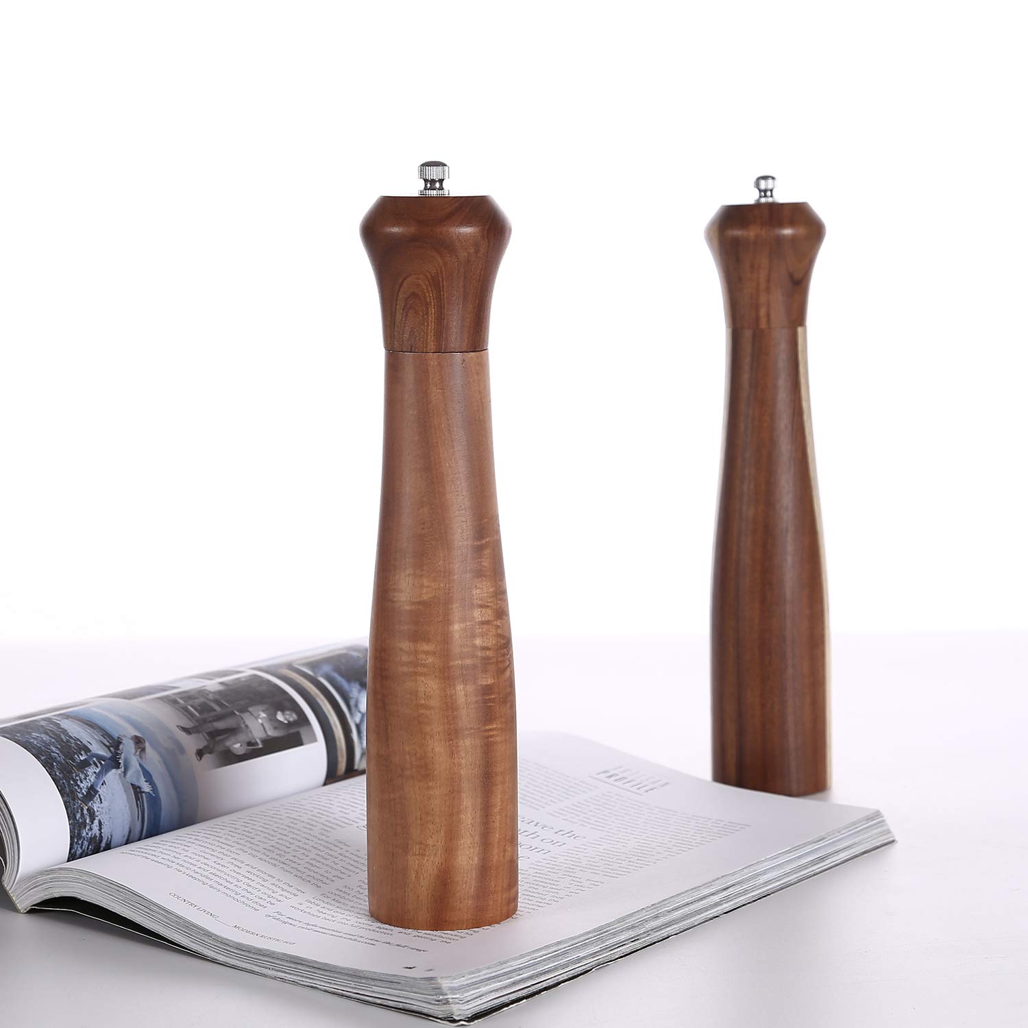 Wooden Salt & Pepper Grinder Set - Adjustable Ceramic Mill With Clear Window, 5" Oak
