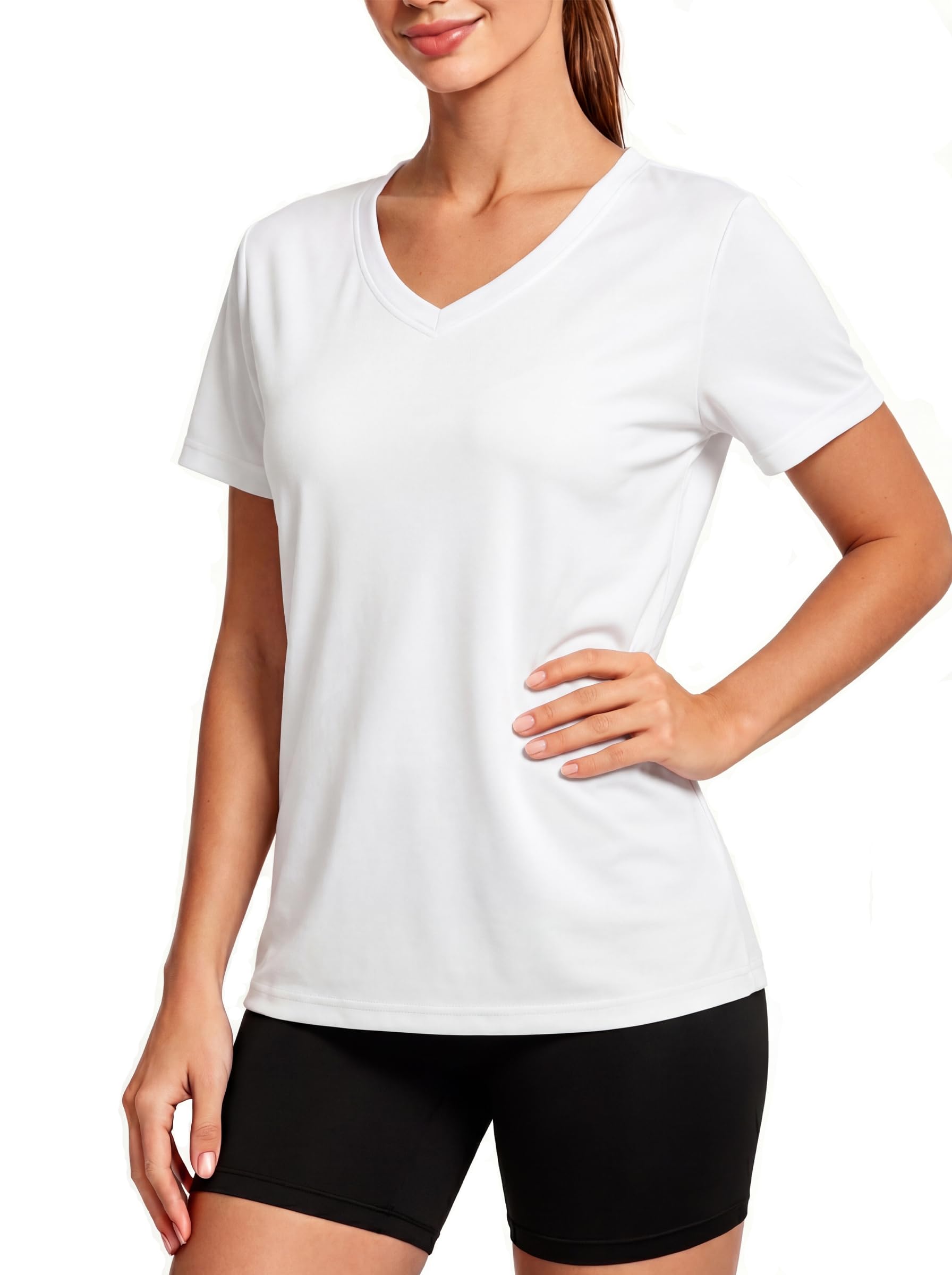 TACVASEN Damen UV Shirt Kurzarm V-Ausschnitt Tshirt Atmungsaktiv Leicht Basic Bluse für Sommer