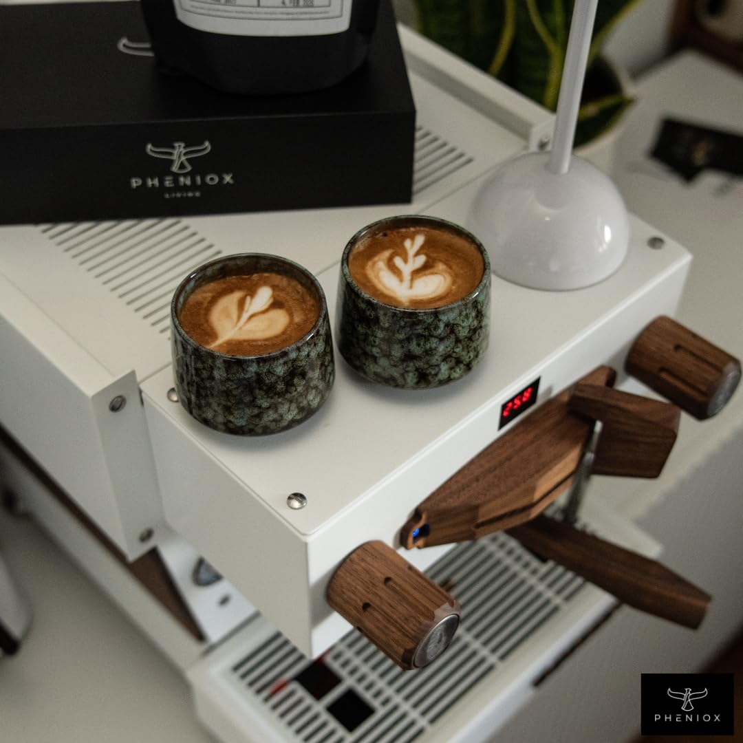 Pheniox Cappuccino-Tassen-Set Tibet Grün, 4 x 180 ml, Steingut, ohne Henkel, spülmaschinen- und mikrowellenfest, Geschenkbox
